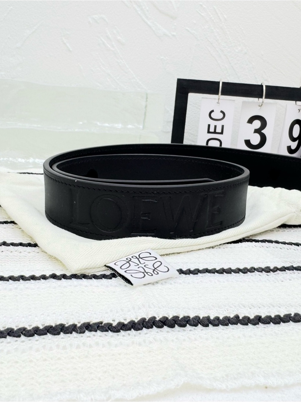 🚩steal Loewe Embossed Black Leather Logo Belt